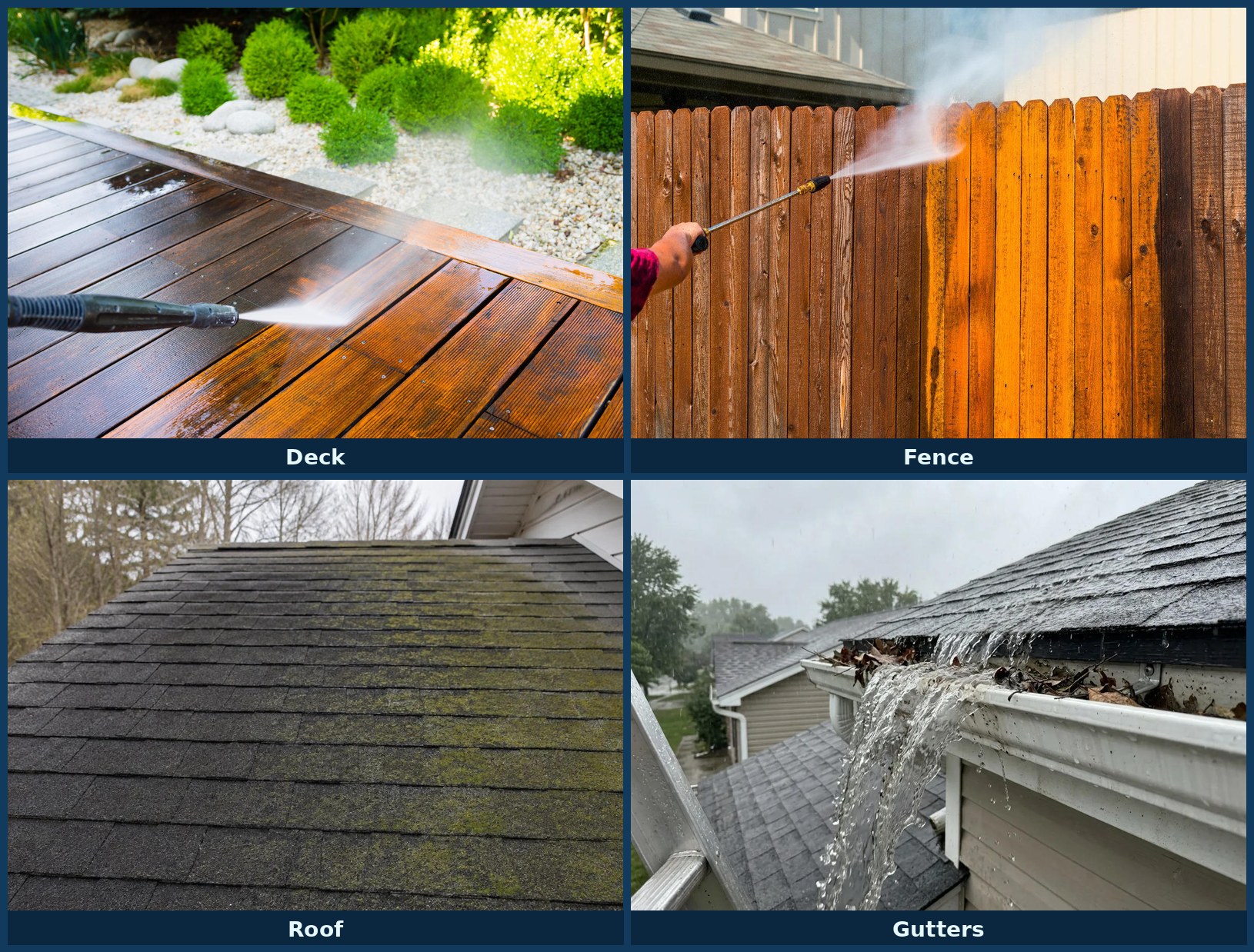 Deck, fence, roof, and gutter cleaning